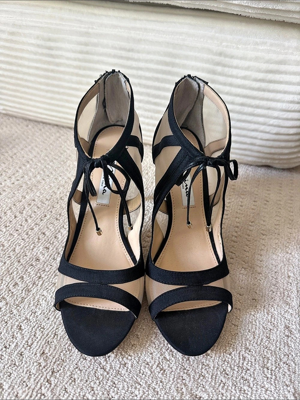 Nina Black Mesh Ankle Strap Heels US 7.5